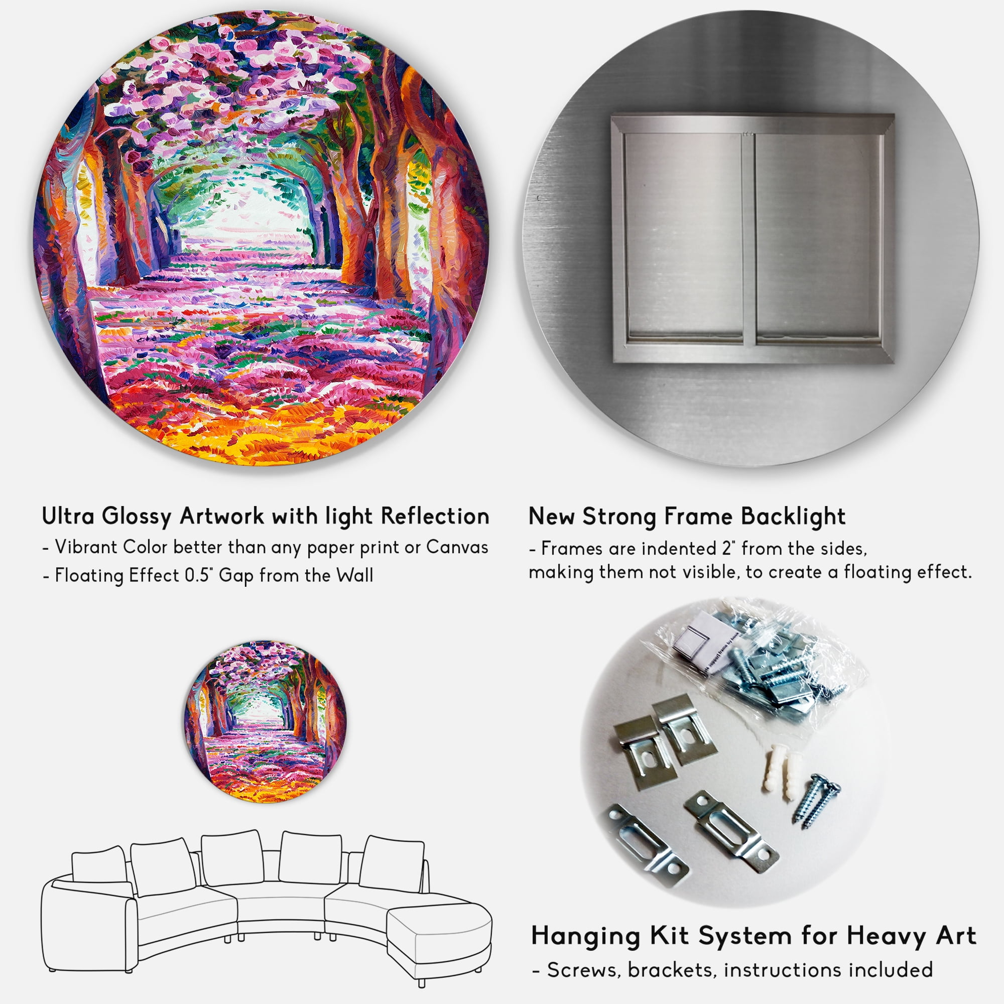 Designart 'Pink Flowering Colorful Spring Forest' Lake House Circle Metal Wall Art 11x11 - Disc of 11