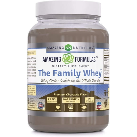 Amazing Formulas The Family Whey Protein Isolate Powder | Chocolate Flavor | 2 Lbs | Non-GMO | Gluten Free | Made in USA