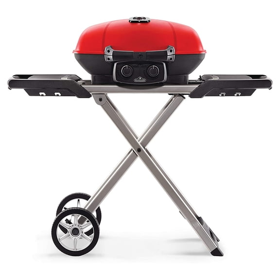 Napoleon TravelQ 285X Portable Propane Gas Grill w/ Scissor Cart & Griddle, Red
