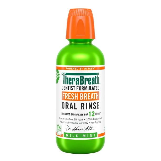 TheraBreath Fresh Breath Mouthwash, Mild Mint, AlcoholFree, 16 Fl Oz