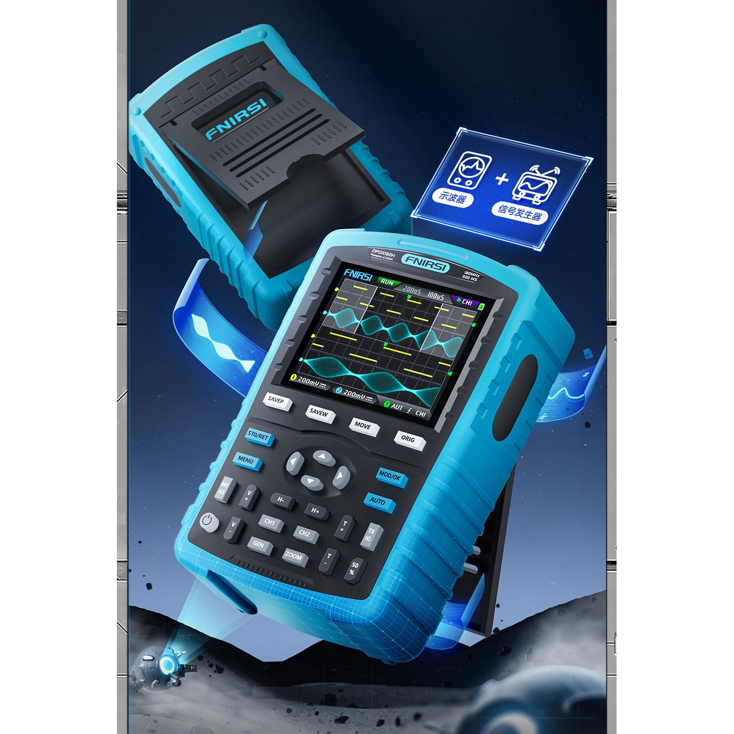 Handheld fluorescent digital oscilloscope dual channel two-in-one small portable instrument auto repair 180M automatic adjustment function