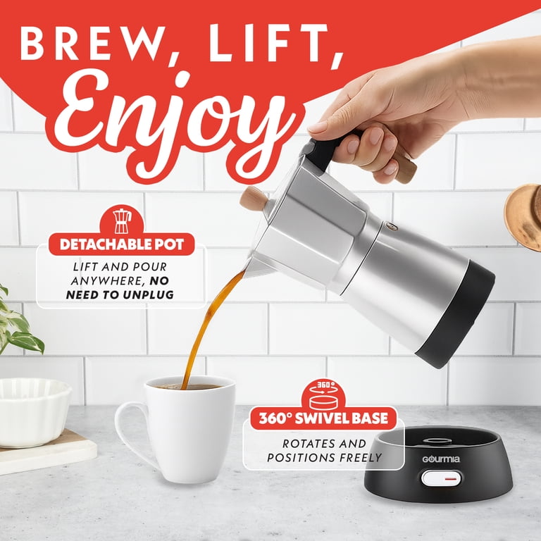 Gourmia Electric Moka Pot, Espresso Maker, 3–6 Cup, 550W, Silver Gourmia Electric Moka Pot, Espresso Maker, 3–6 Cup, 550W, Silver