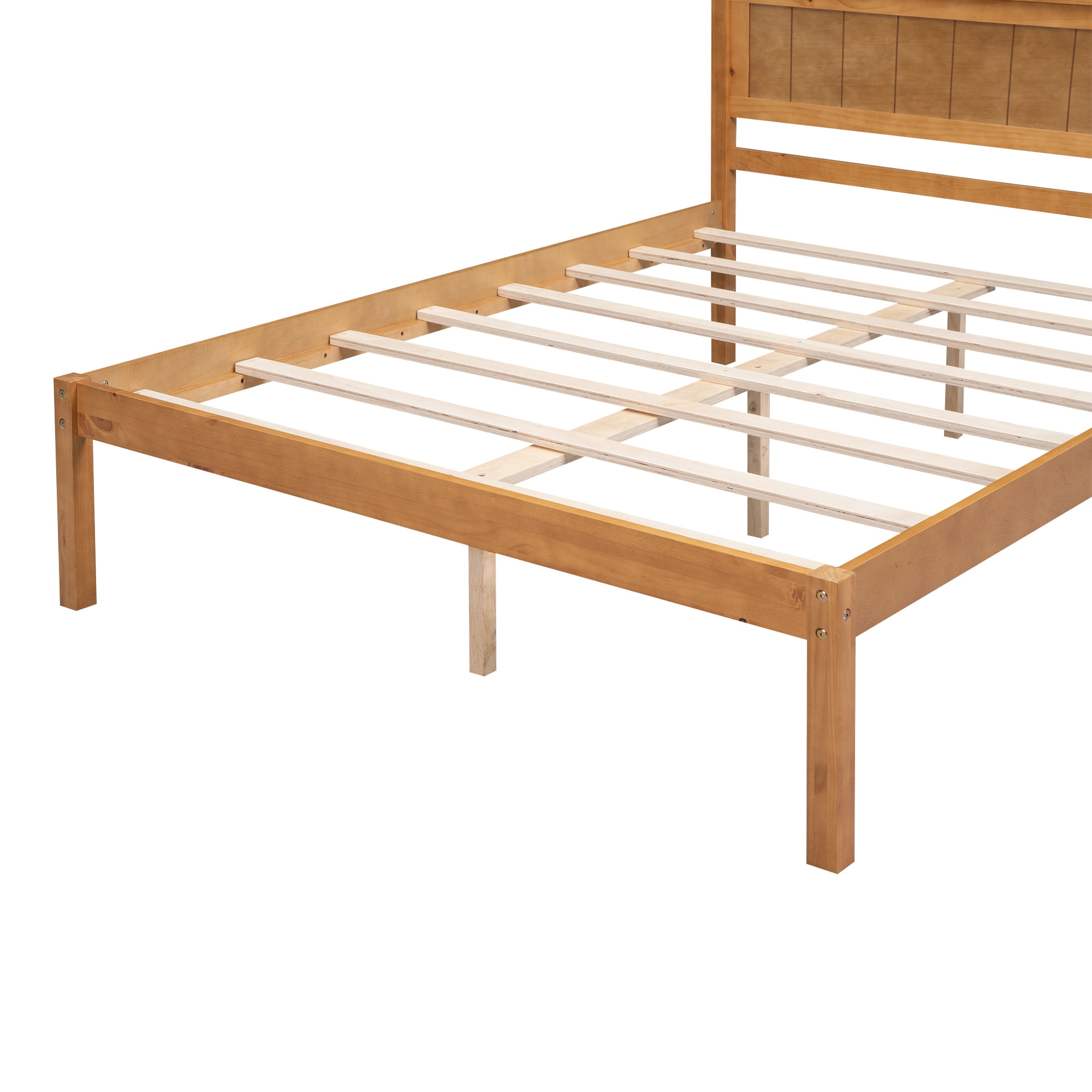 Leumius Full Size Platform Bed Frame with Headboard, Wood Slat Support, No Box Spring Needed for Bedroom Guest Room Oak