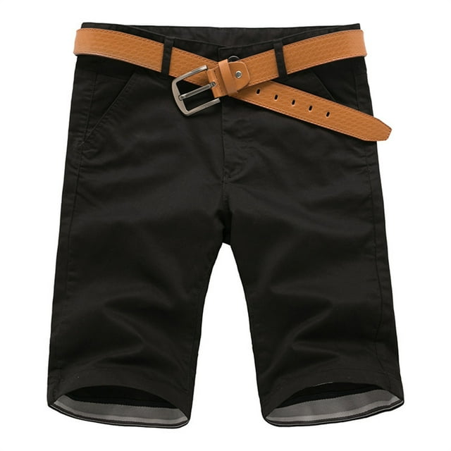 Aayomet Men Shorts Color Overall Multi Pocket Button Self Wearing Belt Capri Pant Sport Short (Black, 35)