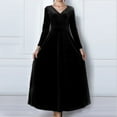 thumbnail image 2 of Women's Elegant Long Sleeve V Neck Velvet Evening Gown Formal Party Dress with Gold, 2 of 2