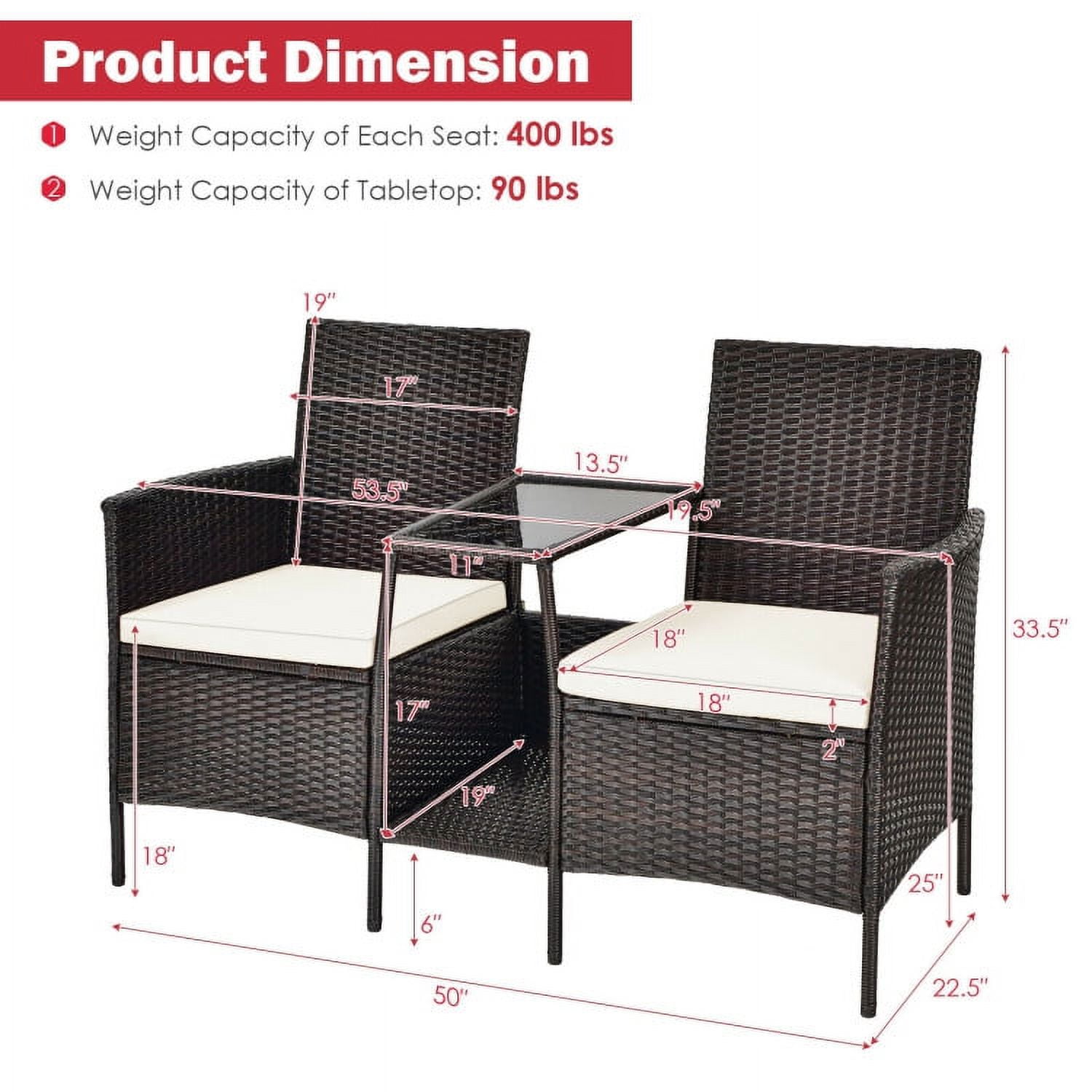 Aimee Lii Rattaner Outdoor Patio Furniture, Patio Rattan Wicker Conversation Set Sofa Cushioned Loveseat Glass Table, White