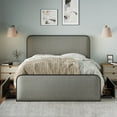 thumbnail image 2 of Modern Metal Bed Frame with 4 Storage Drawers, King Size Platform Bed with Curved Upholstered Headboard and Footboard, Heavy Duty Metal Slats, Grey, 2 of 7