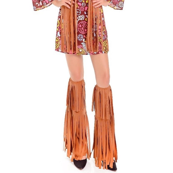 FYEGRE Women's Hippie Fringe Boot Covers 60s Leg Warmers Hippie Accessories for Adults, Standard Size Khaki One Size