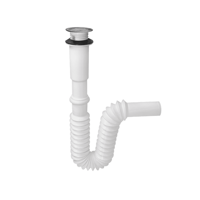 Céspol Práctico flexible tipo P con rejilla cubierta de acero inoxidable, extensión 55 cm para lavabo