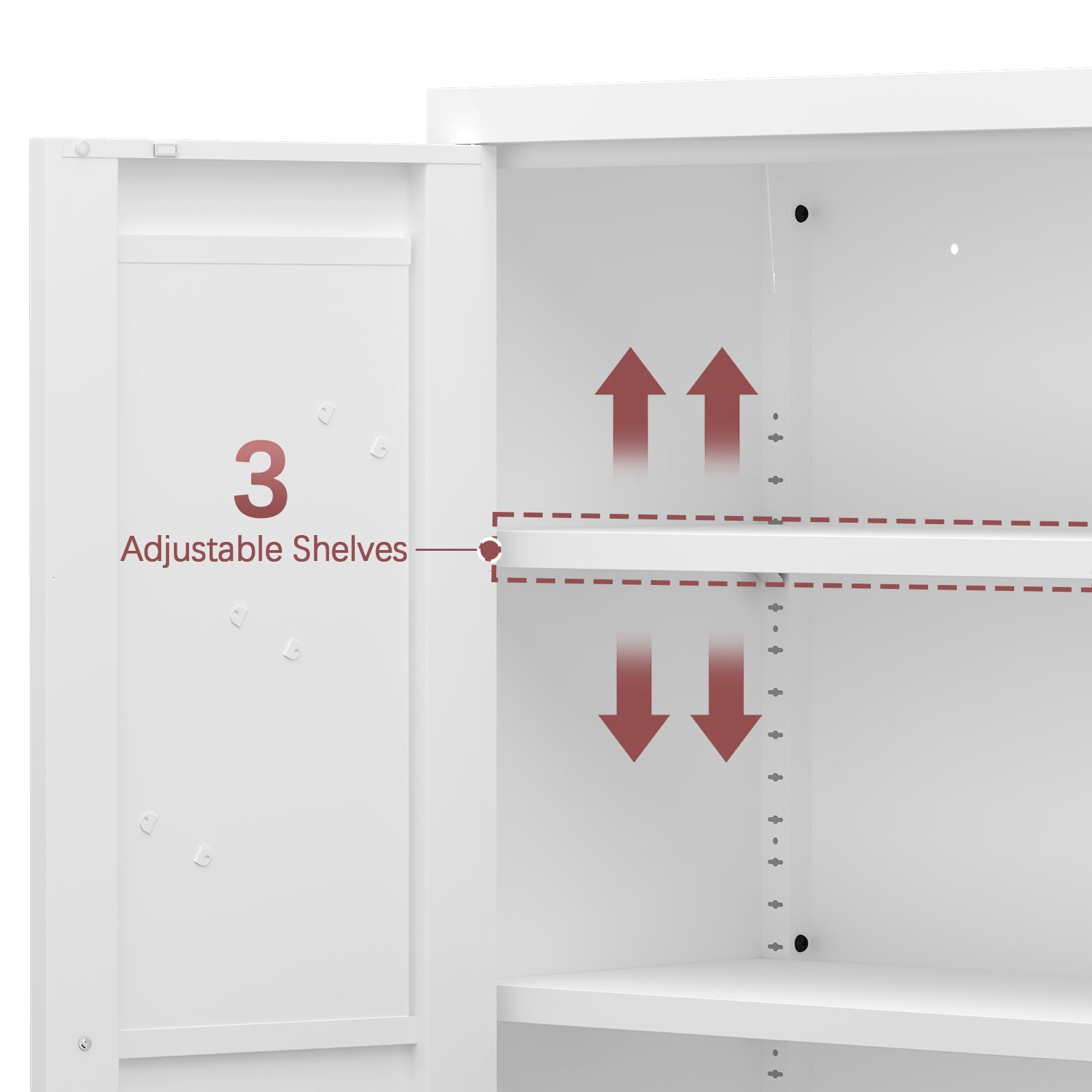 Marcree Metal Kitchen Storage Cabinets ,Cupboard with 3 Adjustable Shelves,Small Pantry Cabinet with Doors,Kitchen Pantry Storage Cabinet for Living,Dining,Bathroom,White