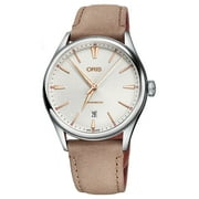 Oris Artelier Chronometer Automatic Stainless Steel Beige Leather Strap Silver Dial Date Mens Watch 737 7721 4031-07 5 21 32FC