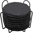 thumbnail image 1 of Drink with Holder, 8 Pieces Round Slate Stone 4 Inch Handmade For Bar and Home, Black, 1 of 8