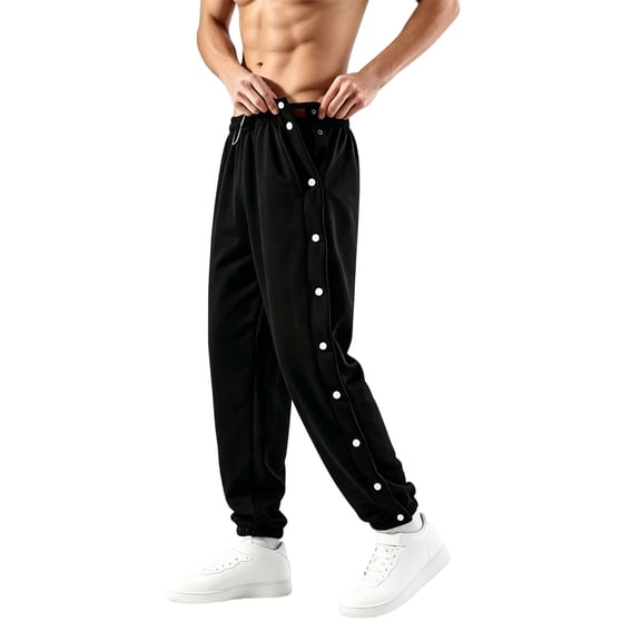 JOANKDMI Mens Athletic Pants Side Snap Button Sweatpants Elastic Waist Drawstring Joggers Casual Loose Relaxed Fit Basketball Workout Warm Up Trousers