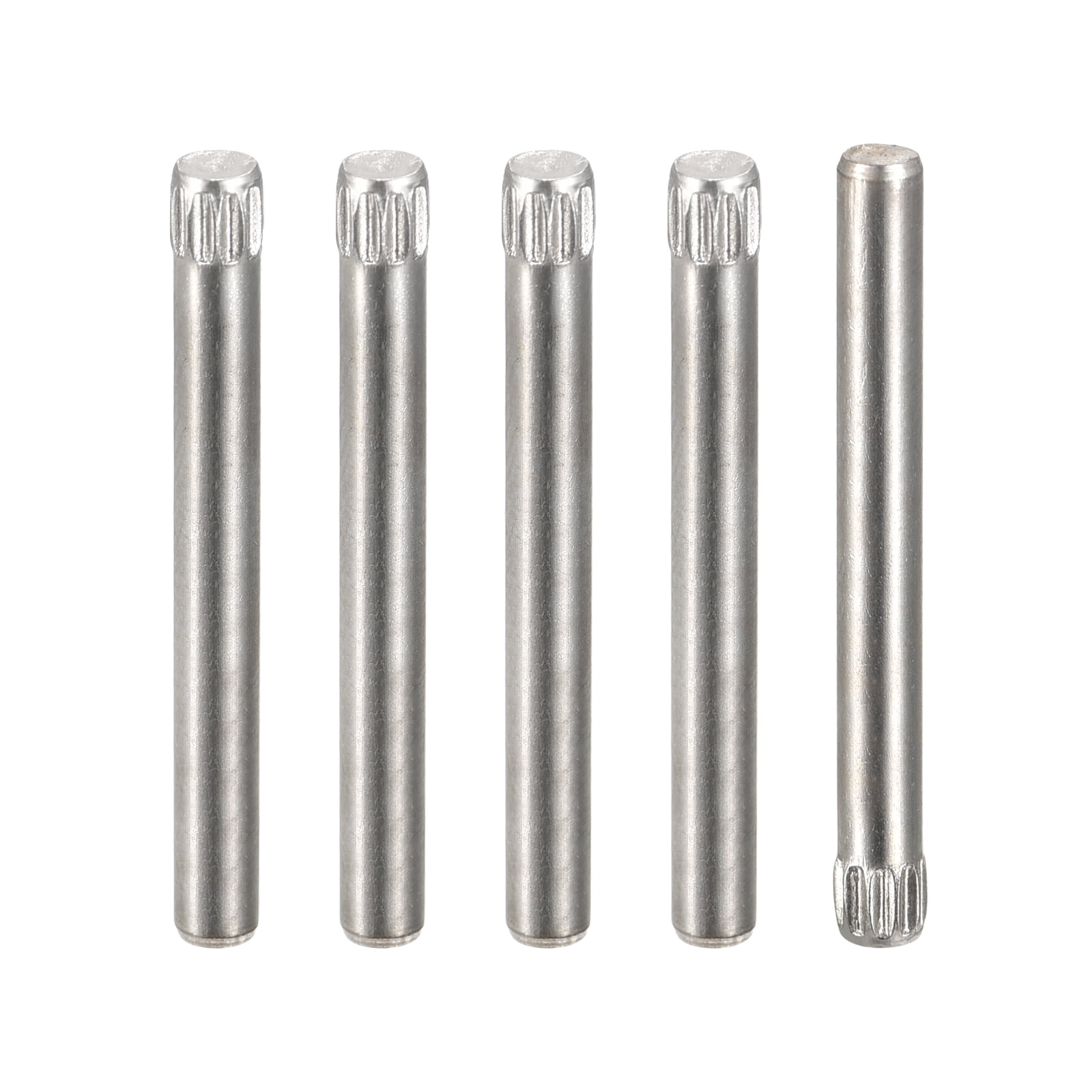3x30mm 304 Stainless Steel Dowel Pins, 5 Pack Knurled Head Flat End