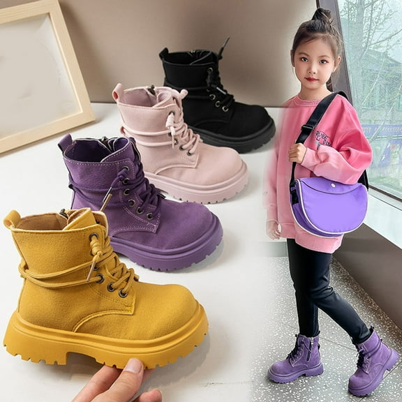Dakaela Boys Girls Ankle Boots Kids Lace up Combat Shoes Non Slip Cowboy Casual Hiking Boots for Toddler Little Big Kid Black