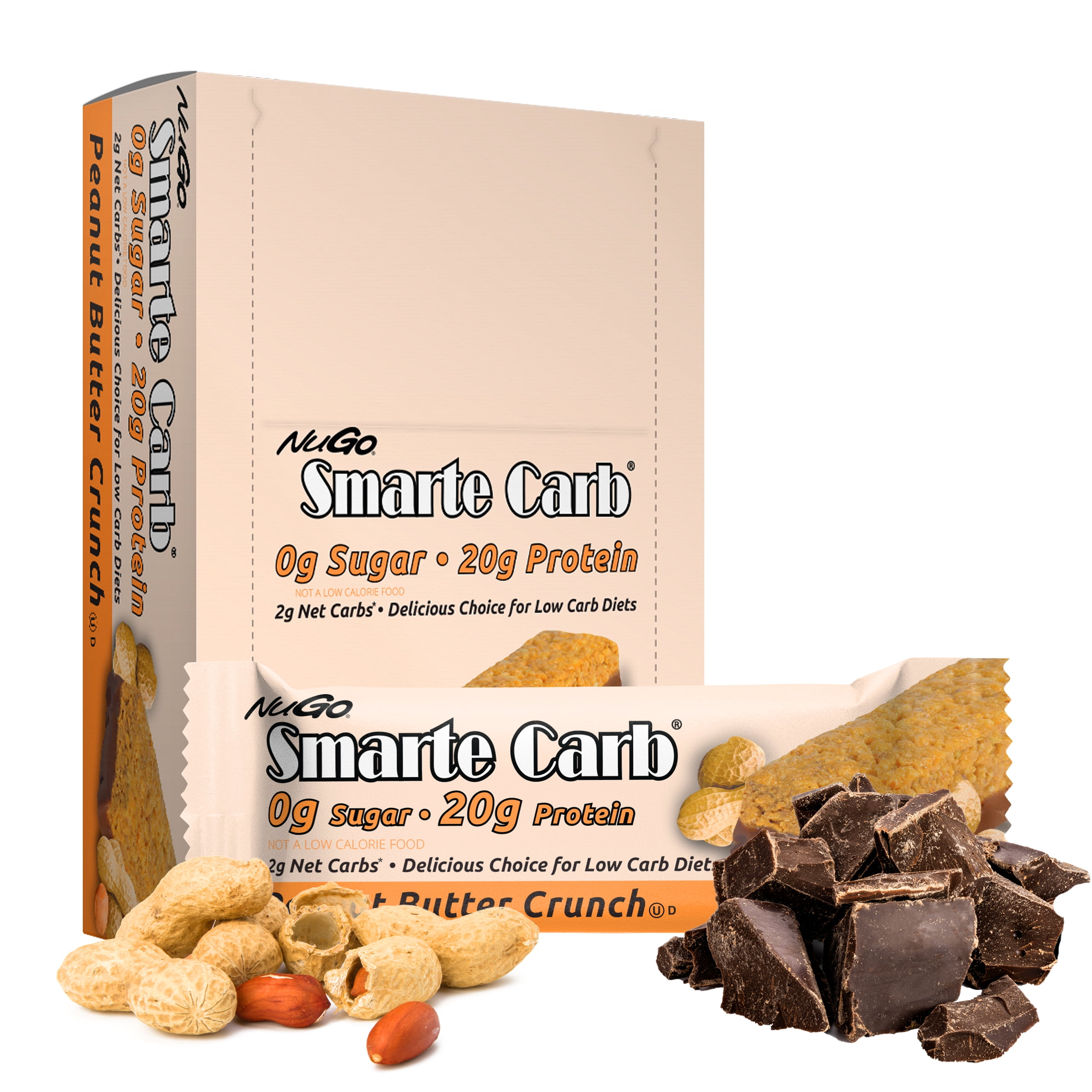 NuGo Smarte Carb Peanut Butter Crunch, 20g Protein, 0g Sugar, 2g Net
