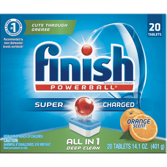 Finish All in 1 Powerball Orange, 20ct, Dishwasher Detergent Tablets