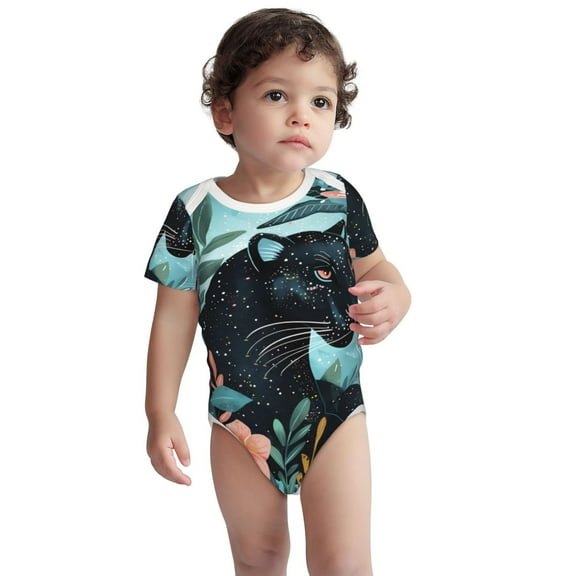 Kdxio Black Panther Floral Illustration Pattern Unisex Baby Cotton Short Sleeve Bodysuits-3 Months