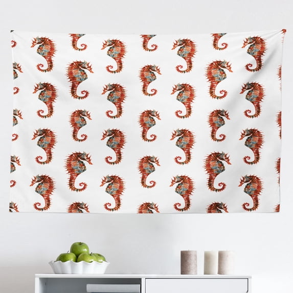 Animal Tapestry, Seahorse Mediterranean Culture Roman Poseidon Heraldic Sign Print, Fabric Wall Hanging Decor for Bedroom Living Room Dorm, 2 Sizes, Charcoal Grey White, by Ambesonne