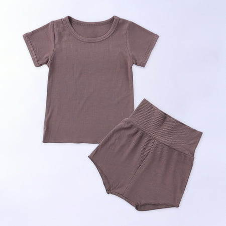 

CHGBMOK Clearance Toddler Kids Baby Boys Girls Fashion Cute Solid Color Short Sleeve High Waist Shorts Cotton Casual Suit