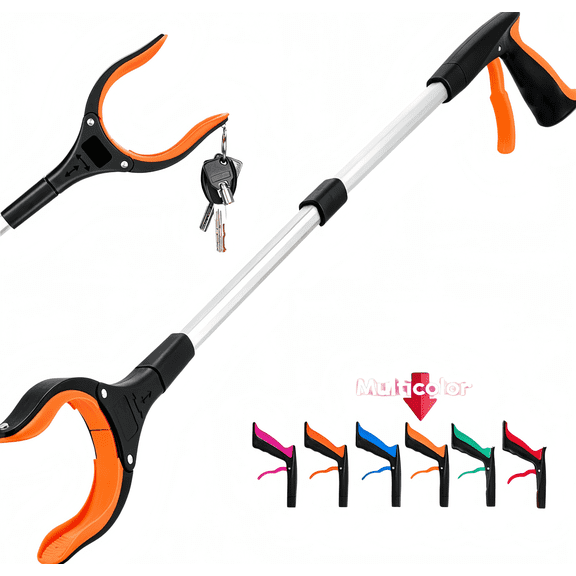 32 Inch Foldable Grabber Reacher Tool, 360° Rotating Anti-Slip Jaw with Magnetic Tip, Heavy Duty Indoor Outdoor Trash Pick Up Stick for Seniors & Elderly, Orange