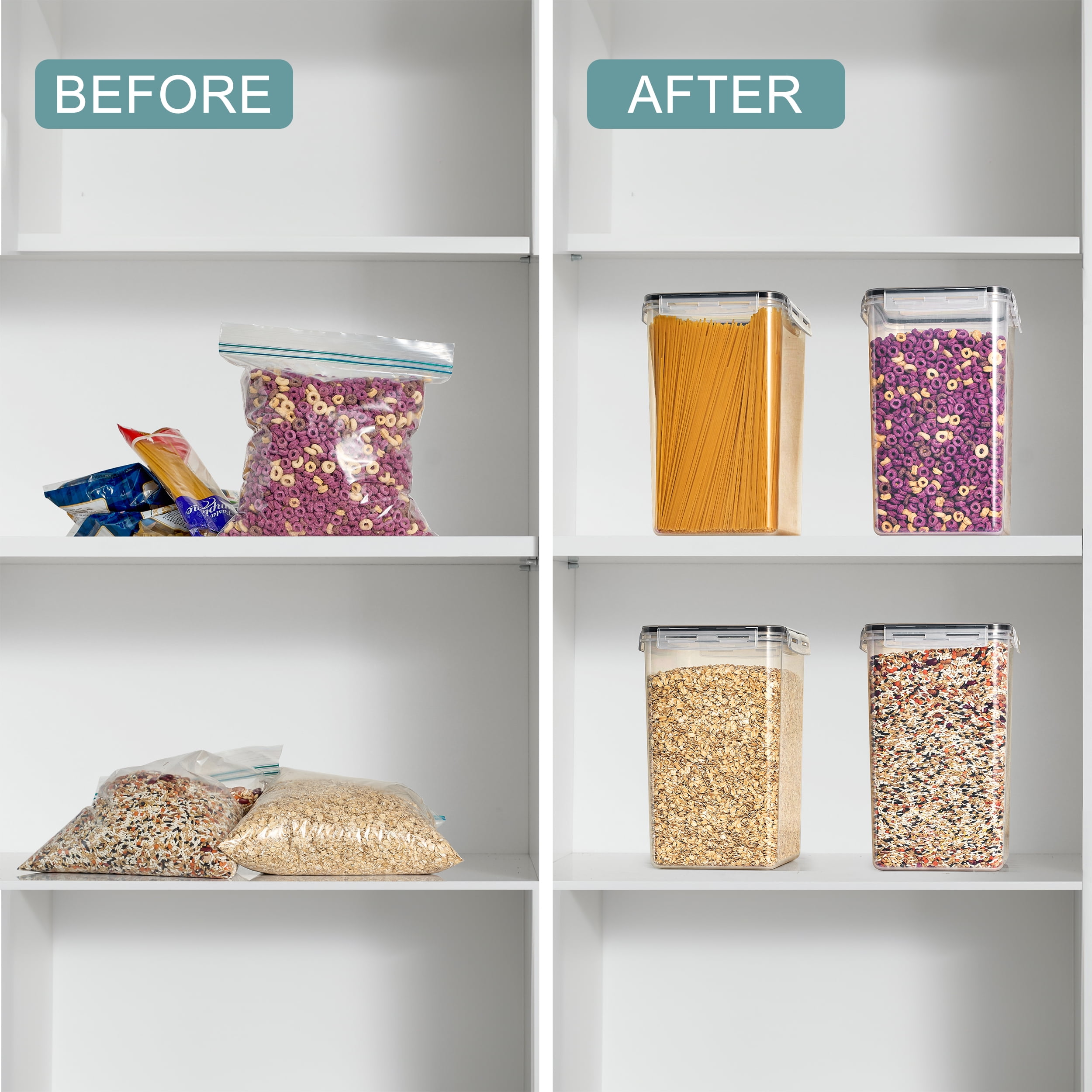 Sorbus 4-pack airtight food storage containers with locking lids, measuring cup & labels, 6.5L (219.79 oz) each