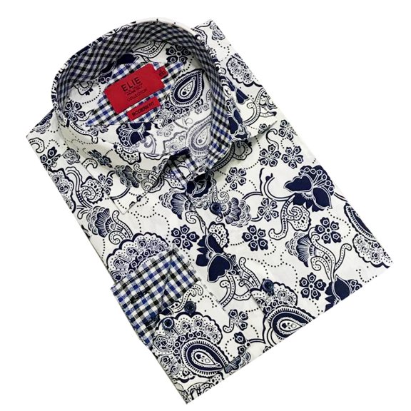 Elie Balleh Navy Wild Floral Men's Dress Casual Button Down Shirt