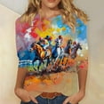 thumbnail image 2 of Horse Racing Printed Tunic Tops for Women Round Neck Tee 3/4 Sleeve Tops Loose Fitted Tunic Blouses Plus Size Baggy Boho Dressy Shirts Dressy CaUSAl Tunic Blouse Workout Going Out Outfits, 2 of 5
