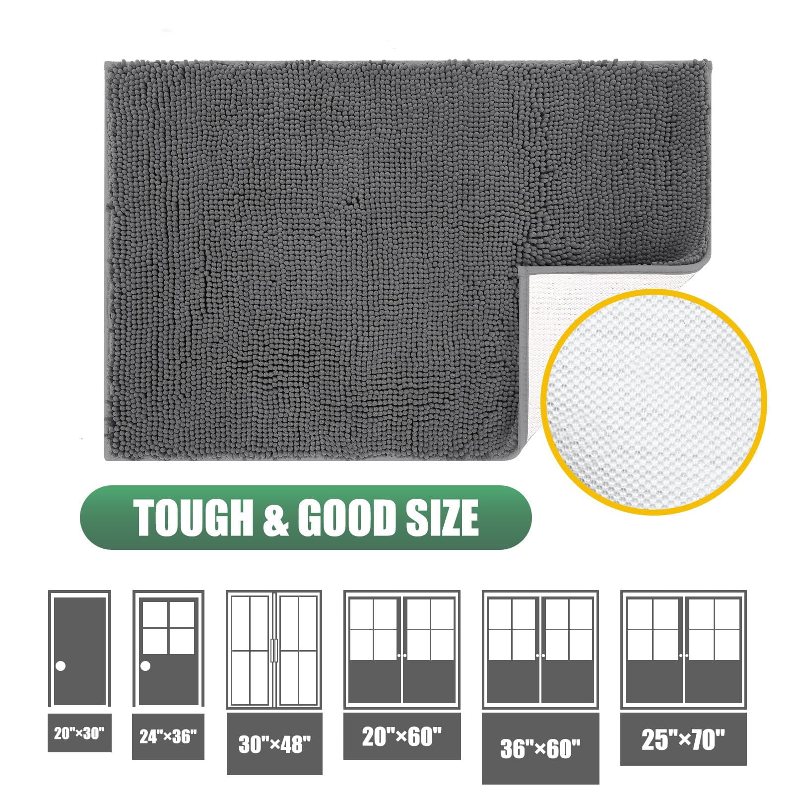 Chenille Absorbent Outdoor Doormat 60" x 36", Washable Muddy Door Mats for Dog Non Slip Indoor Doormat Dog Mat for Muddy Paw Front Inside Doormats for Entryway Grey