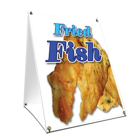 A-frame Sidewalk Fried Fish Sign With Graphics On Each Side | 18" X 24" Print Size