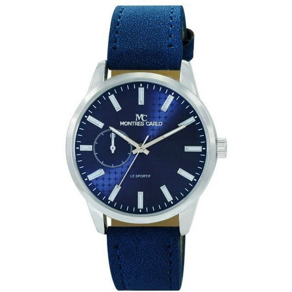 45mm Montres Carlo Men's Dress Luxury Vegan Leather Band Fashion Sports Watch (Silver/Blue)