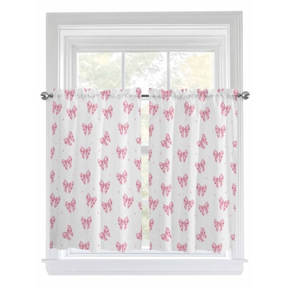 Valentine's Day 2 Panel Kitchen Curtains for Windows, Pink Bows Shining Stars Simple Art Bathroom Privacy Curtain, Home Décor Window Treatment for Bedroom/Living Room 55"x45"