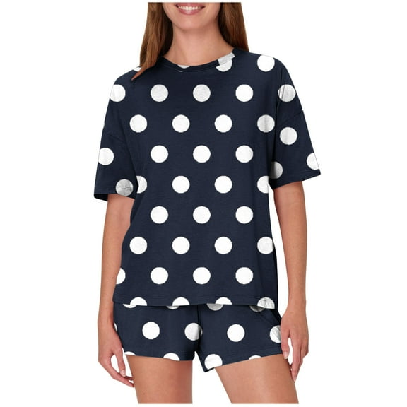 Viluyesy Round Neck T-Shirt and Shorts 2PC for Women Printed Tops Elastic Waist Short Pants Sets Relaxed Shirt and Shorts Sets Two PC Black Size L