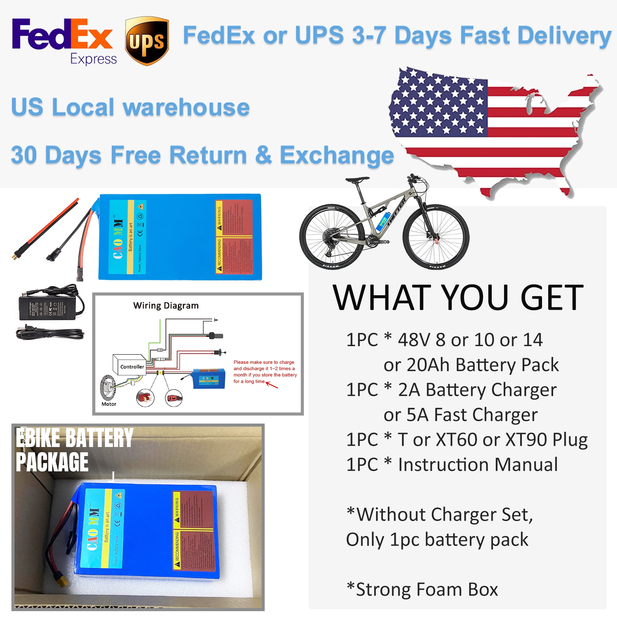 48V Lithium Battery 48V 10Ah Ebike Battery 1000W Without Charger for Electric Bike Scooter Motor