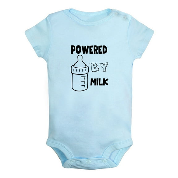 Powered By Milk Funny Rompers For Babies, Newborn Baby Unisex Bodysuits, Infant Jumpsuits, Toddler 0-12 Months Kids One-Piece Oufits (Blue, 6-12 Months)
