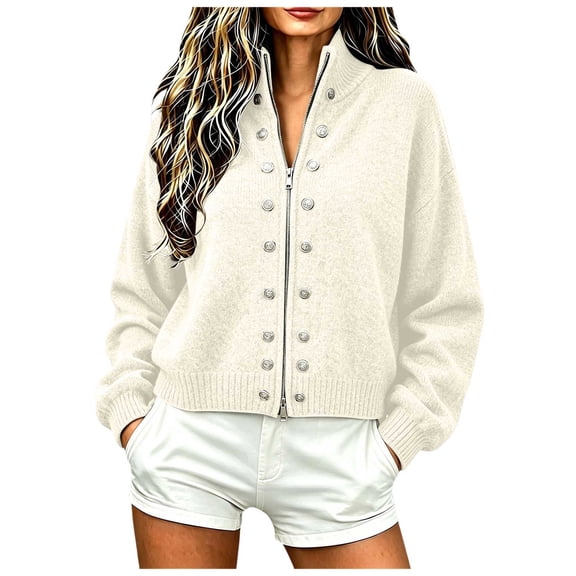 QGJZVUNL Long Sleeve Cardigan Sweaters for Women Trendy Zipper Knitted Sweater Coats Outwear Clothes Size S