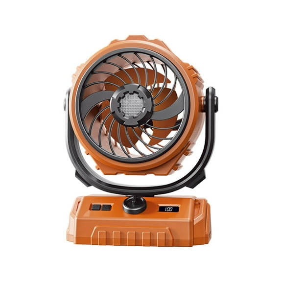 100-speed high-speed shaking outdoor fan 6-inch lighting digital display large-capacity camping fan orange