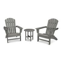 POLYWOOD 3-Piece Plastic Outdoor Patio Dining Set, Gray