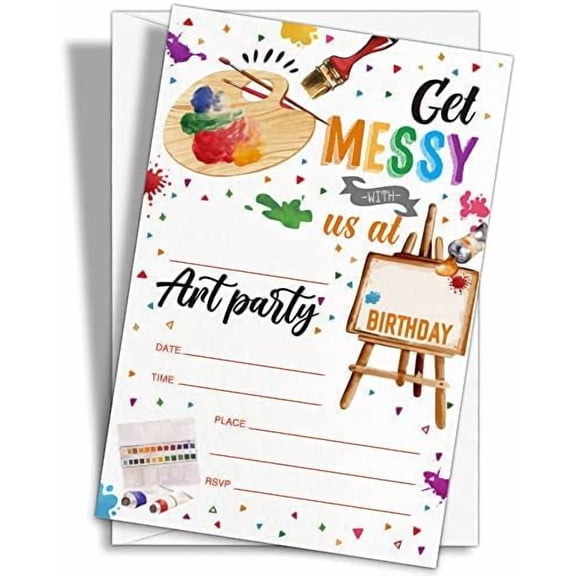 Art Birthday Party Invitations, 20-Count Painting Birthday Party Invites With Envelopes-HBYQK-B58