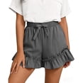 thumbnail image 7 of JUSLIO Women Shorts,High Waist Mid-Length Shorts,Ruffle Elastic Waist with Pockets,Gray,Size M, 7 of 7