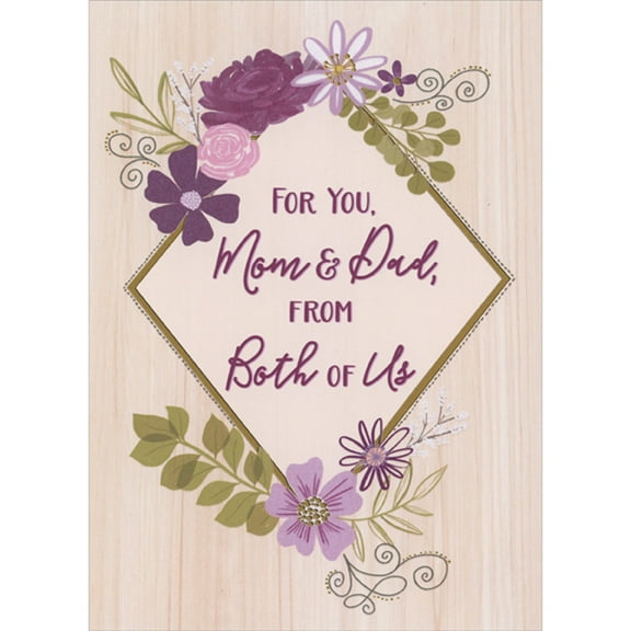 Designer Greetings Purple and Pink Flowers Around Diamond Shaped Frame Mom and Dad Easter Card from Both of Us