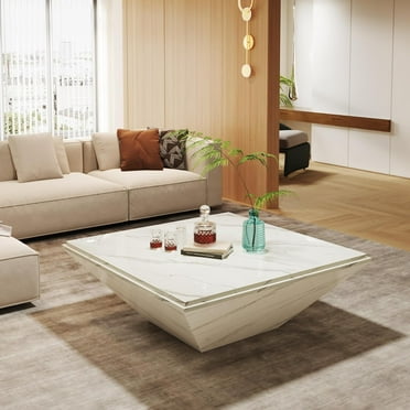 Tribesigns Square Coffee Table, 35.43-Inch Coffee Table for Living Room, White Modern Center Table with Faux Marble Top