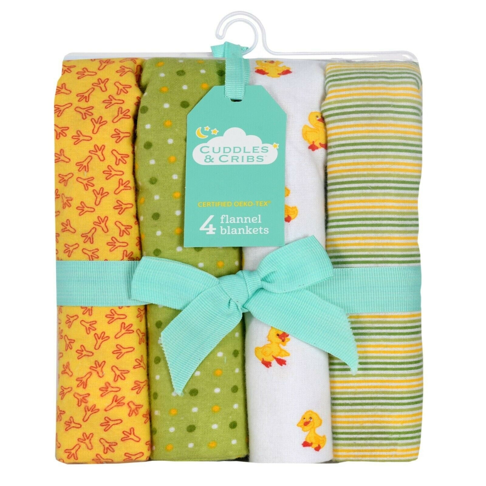 Cuddles & Cribs New Born Cotton Flannel Baby Receiving Blankets Cars & Stripes 4 Count 