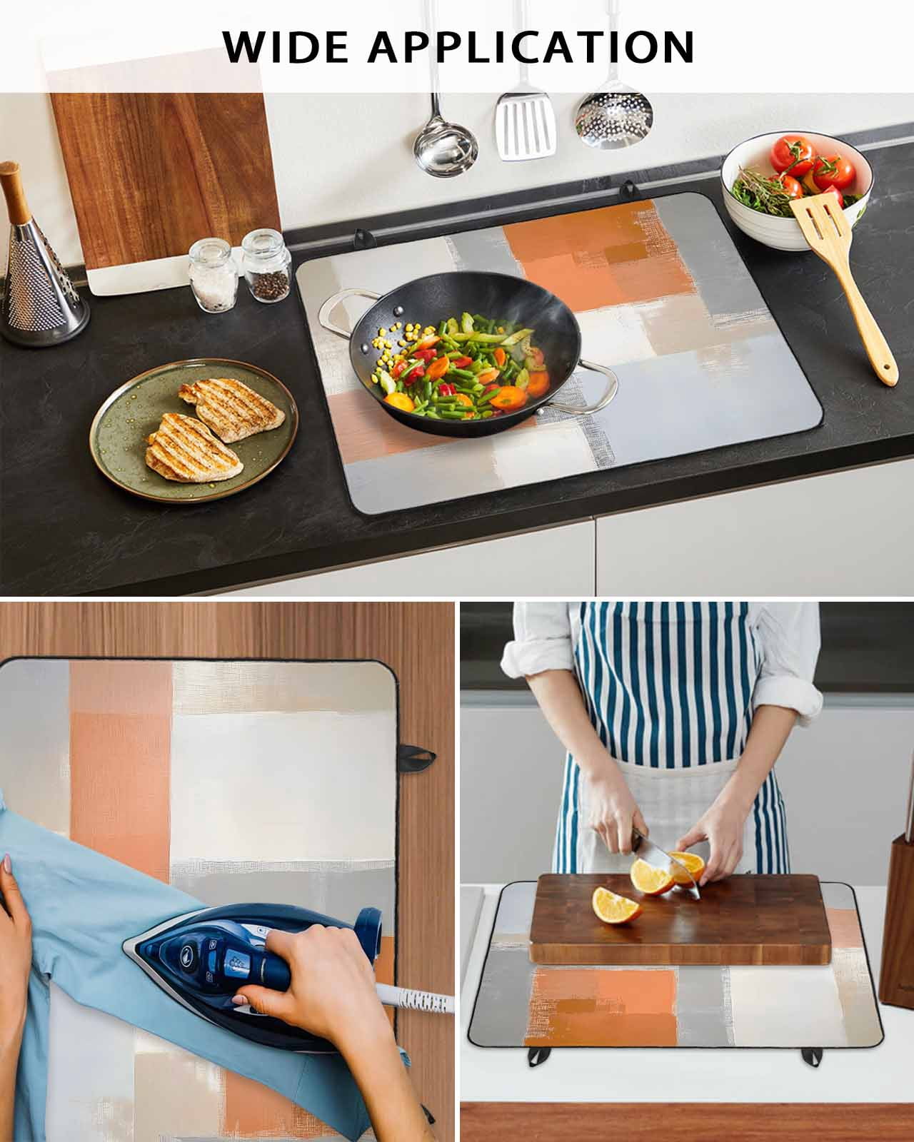 nqOlkjepod Large Induction Cooktop Protector Mat 24"x21", Burnt Orange Grey Stove Top Covers for Electric Stove, Abstract Art Color Block Decorative Stove Burner Cover Mats, Glass Top Stove Cover