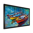 thumbnail image 2 of Designart 'Three Colorful Boats In The Harbor' Nautical & Coastal Framed Art Print, 2 of 4