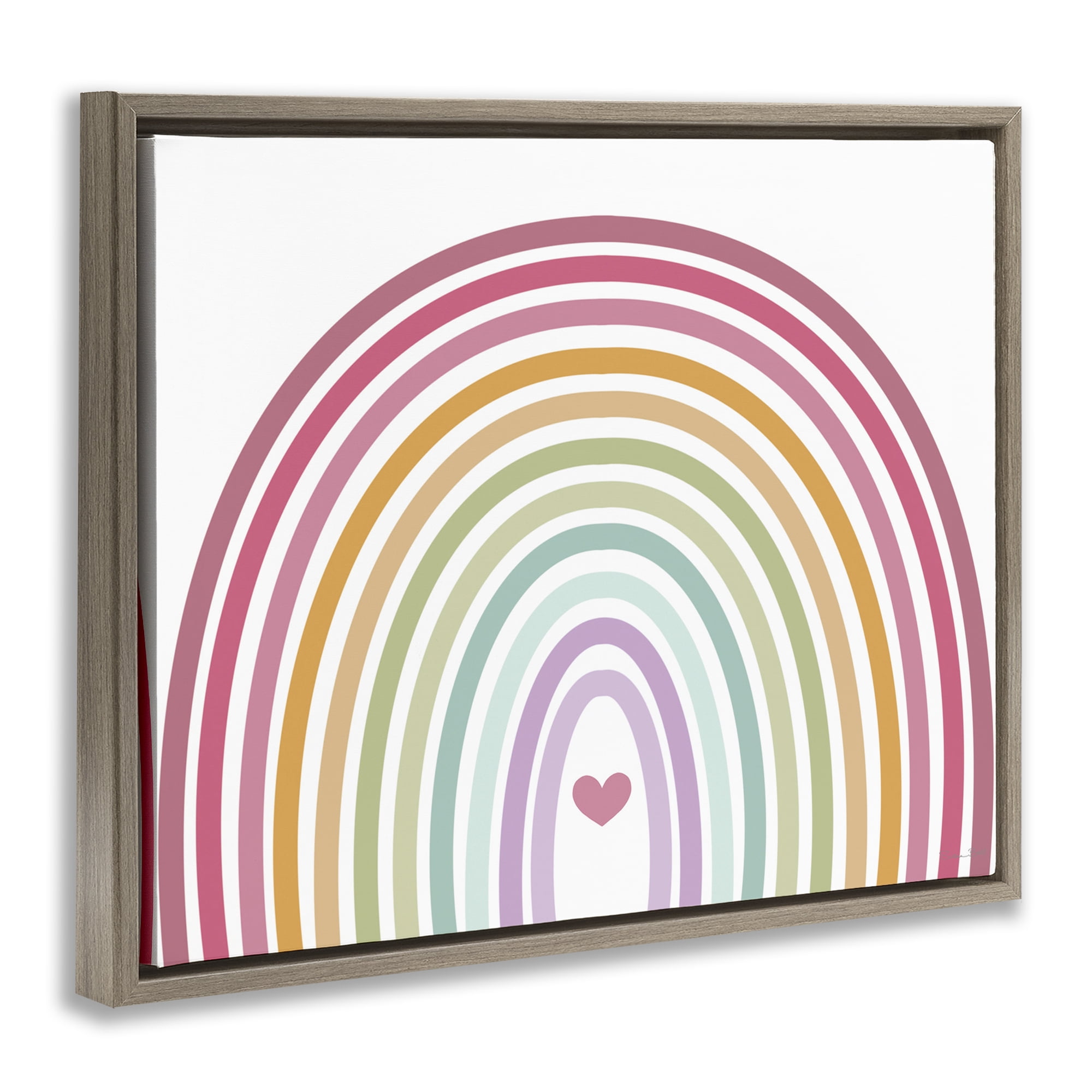 Stupell Industries Rainbow Love & Heart Brown Framed Floater Canvas Wall Art, design by Susan Ball
