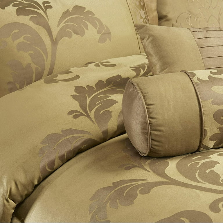 Chezmoi Collection 7-Piece Luxury Navy Gold Floral Jacquard Comforter Set  Queen Size