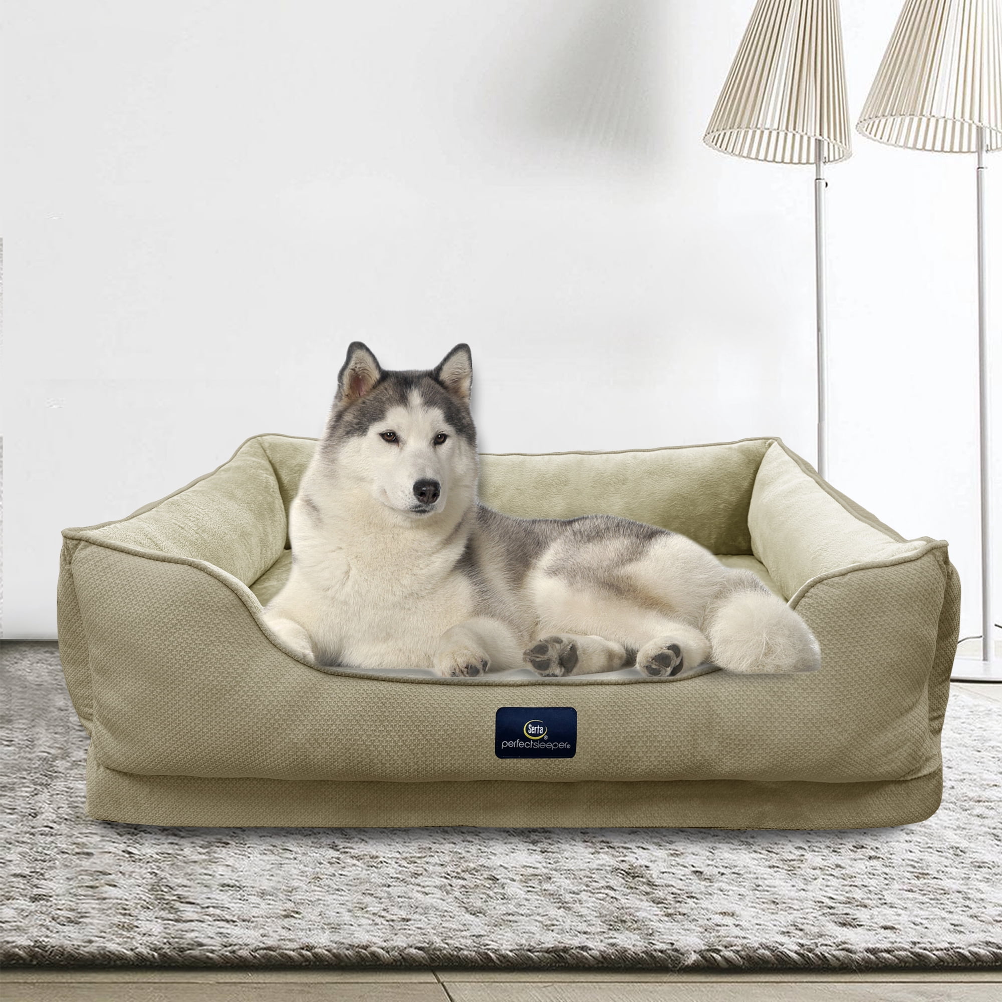 Serta Cuddler Bolster Cat & Dog Bed, Tan, Extra Large