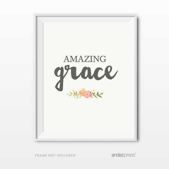 Amazing Grace Bible Verses Religious Wall Art, Coral Pink Floral Roses