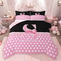 Castle Fairy Teenagers Pink Bowknot Letter Monogrammed S Bedding Comforter Set 2pcs,White Polka Dots Twin Comforter Sets Microfiber,Retro Vintage Aesthetic Breathable Bedding Set